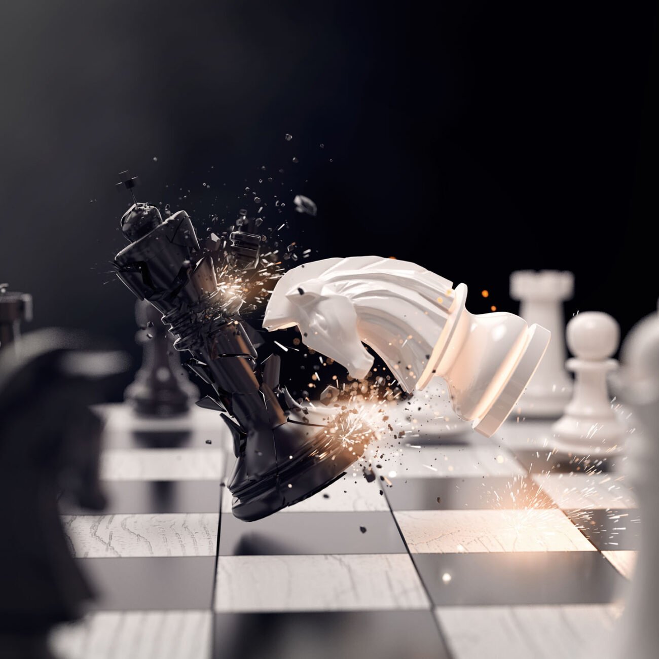 Knight chess attack to win the race. Concept for business strategy